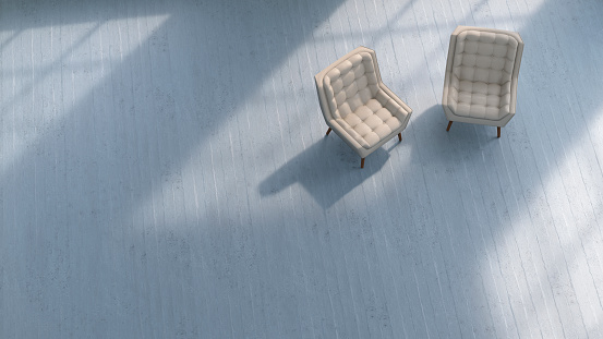 3D rendering, Two chairs on concrete floor